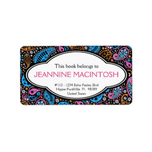 Personalized Funky Paisley Patterned Bookplate Label