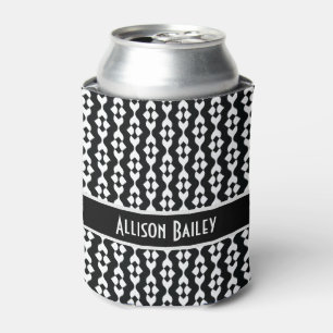 Personalized, FunkyBlack & White Pattern Can Cooler