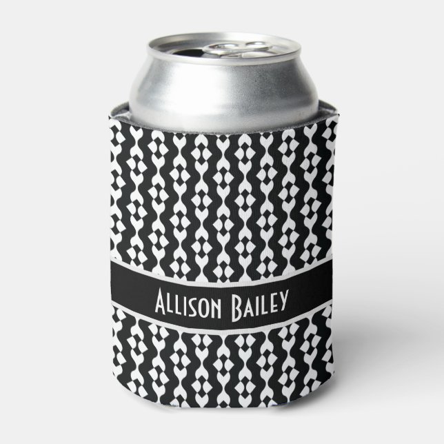Personalized, FunkyBlack & White Pattern Can Cooler (Can Front)