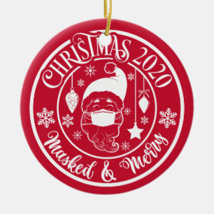 Personalized Funny 2020 Masked & Merry Christmas Ceramic Ornament