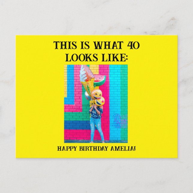 Personalized Funny 40th Milestone Birthday Postcard (Front)