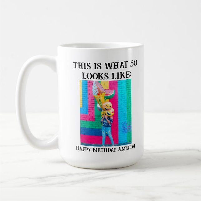 Personalized Funny 50th Milestone Birthday Coffee Mug (Left)