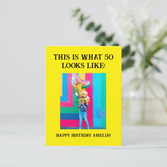 Personalized Funny 50th Milestone Birthday Postcard (Standing Front)