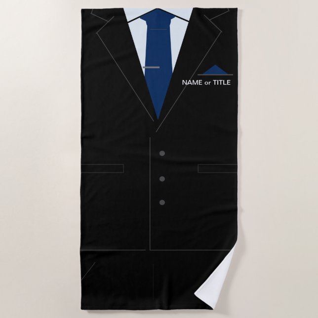 Personalized Funny Beach Towel Busines Black Suit (Front)