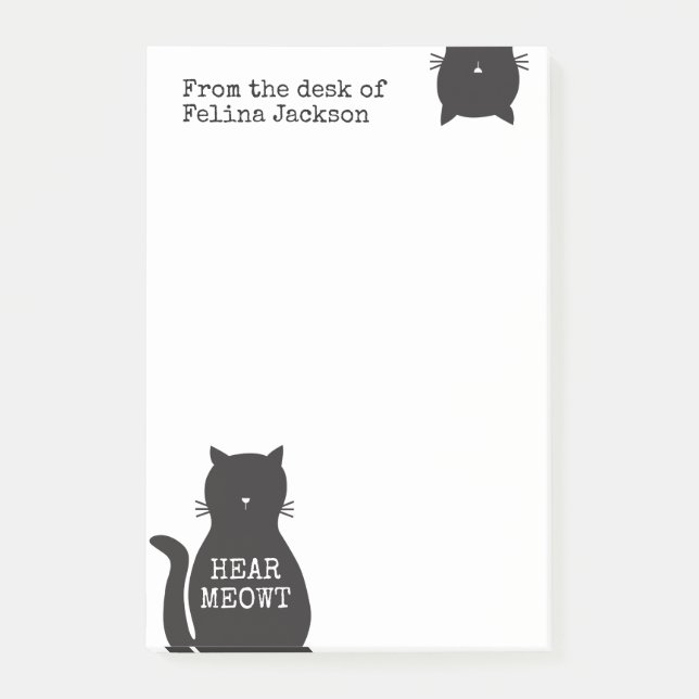 Personalized Funny Black Cat Hear Meowt Post-it Notes (Front)