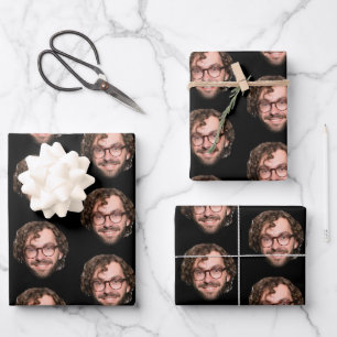 Personalized Funny Black Custom Face Photo Wrapping Paper Sheet