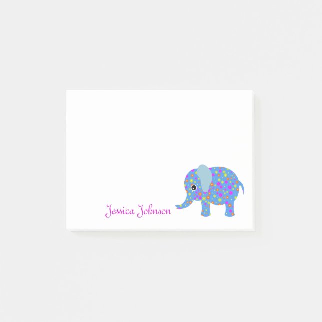 Personalized Funny Blue Floral Elephant notepad (Front)