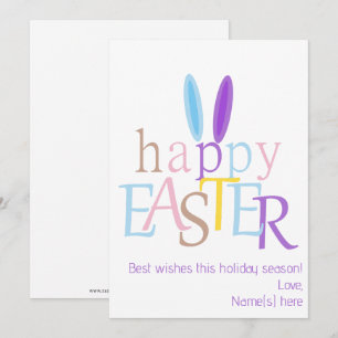 Personalized Funny Bunny Happy Easter Wish Purple Holiday Card