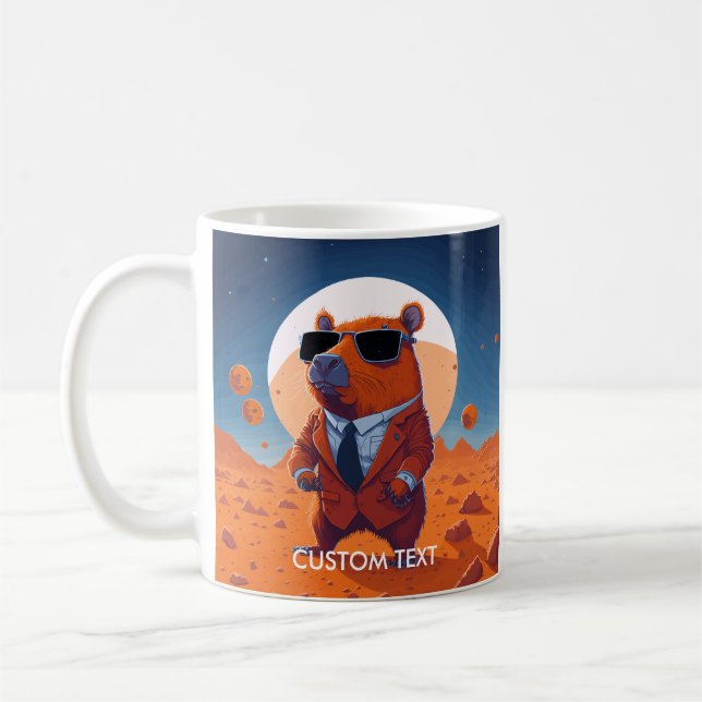 Personalized Funny Capybara With Suit On Mars Coffee Mug (Left)