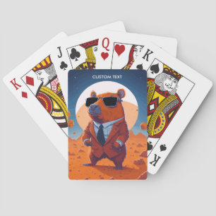 Personalized Funny Capybara With Suit On Mars Playing Cards