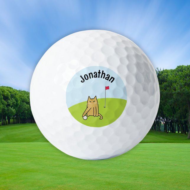 Personalized Funny Cartoon Cat Golf Joke Balls (Creator Uploaded)