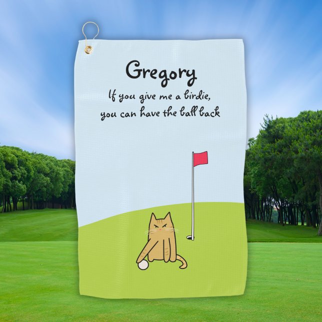 Personalized Funny Cartoon Cat Golf Joke Towel (Creator Uploaded)