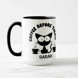 Personalized Funny Cat and Coffee Quote  Mug