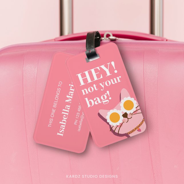  Personalized Funny Cat Luggage Tag (Personalize this template with name and contact information. Stand out with this funny luggage tag.)