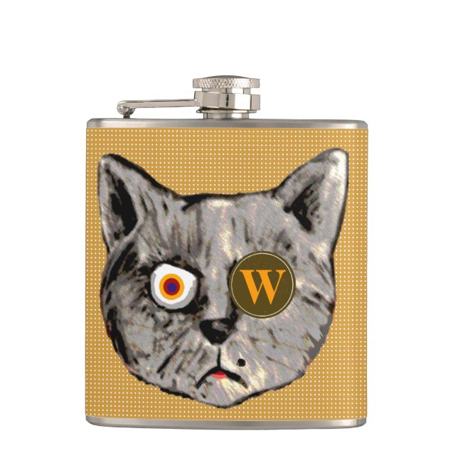 personalized funny cat monogram hip flask (Front)