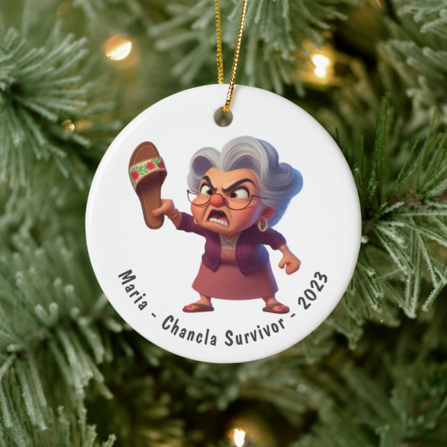 Personalized Funny Chancla Survivor Navidad Ceramic Ornament (Tree)