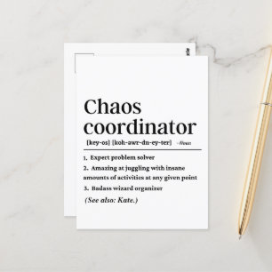 Personalized Funny Chaos Coordinator Definition Postcard