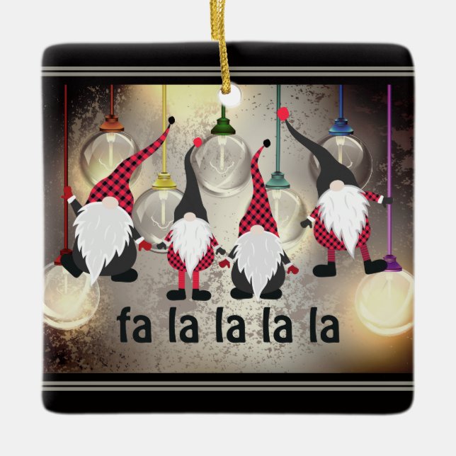 Personalized Funny Christmas Gnomes fa la la la la Ceramic Ornament (Front)