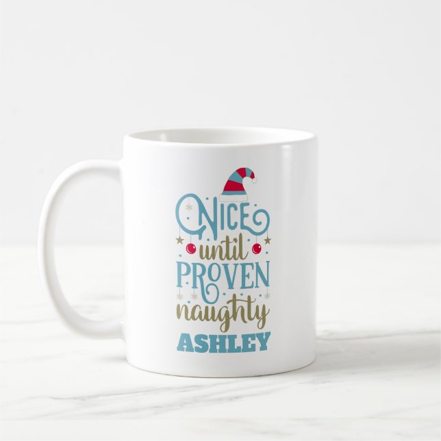 Personalized Funny Christmas Naughty or Nice Coffee Mug (Left)