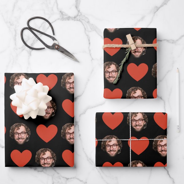 Personalized Funny Custom Face Photo Love Heart Wrapping Paper Sheet (Front)