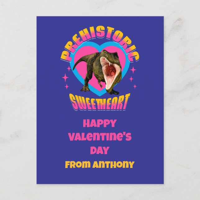 Personalized Funny Dinosaur Valentines Day Postcard (Front)