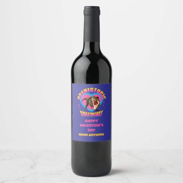 Personalized Funny Dinosaur Valentines Day Wine Label (Front)