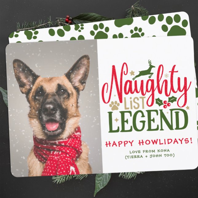 Personalized Funny Dog Christmas Cute Photo Green Holiday Card (Creator Uploaded)