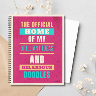 Personalized Funny Doodles Pink Script Typography Notebook