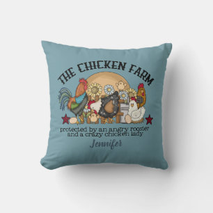 Personalized Funny Dusty Blue Chicken Farm   Throw Pillow