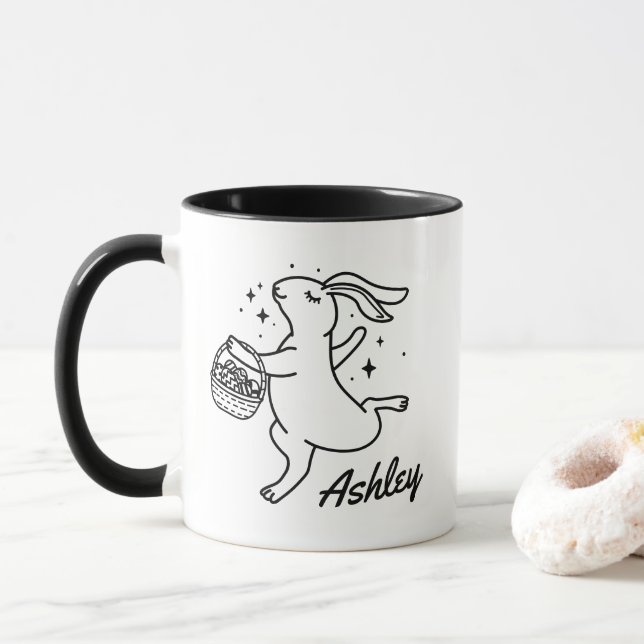 Personalized Funny Easter Bunny Shirt with Name Mug (With Donut)