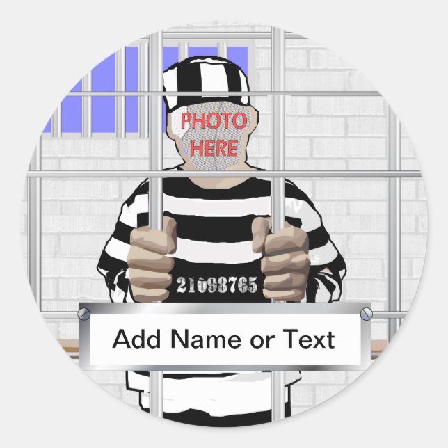 Personalized funny face Convict template Classic Round Sticker (Front)