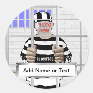 Personalized funny face Convict template Classic Round Sticker