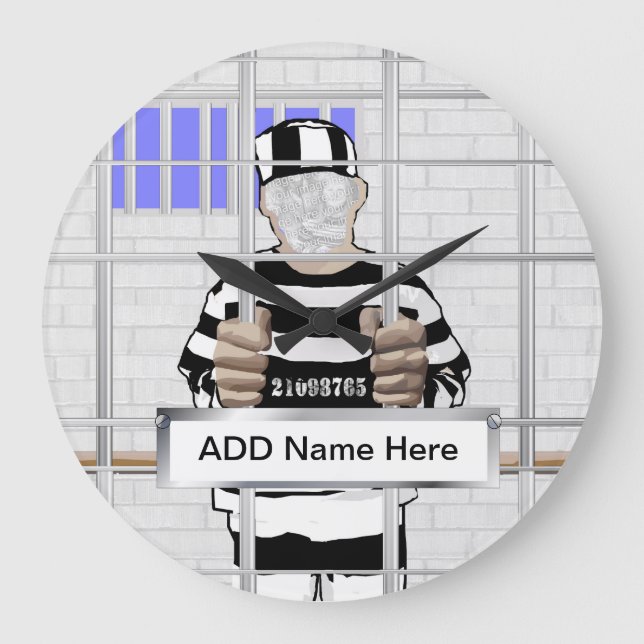 Personalized funny face Convict template Large Clock (Front)