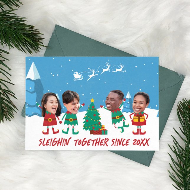 Personalized Funny Face Photo Christmas Elf Holiday Card (Creator Uploaded)