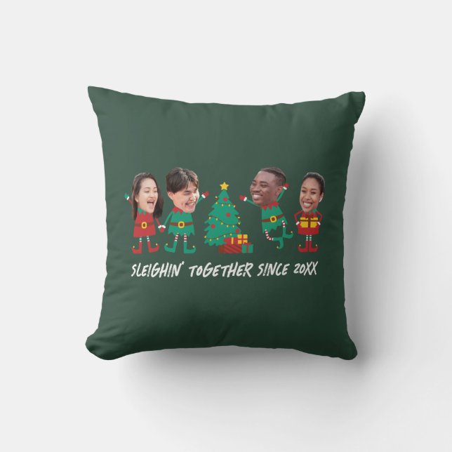 Personalized Funny Face Photo Christmas Elf Throw Pillow (Front)