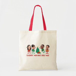 Personalized Funny Face Photo Christmas Elf Tote Bag