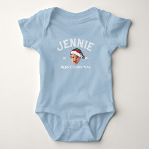 Personalized Funny Face Photo Santa Hat Christmas Baby Bodysuit