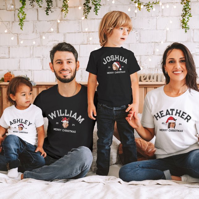 Personalized Funny Face Photo Santa Hat Christmas T-Shirt (Creator Uploaded)