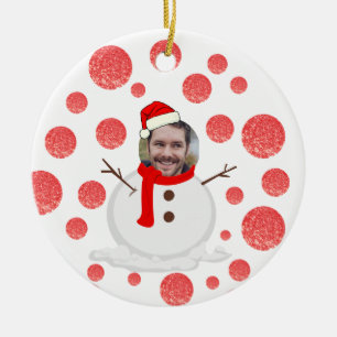 Personalized funny face photo snowman christmas ce ceramic ornament