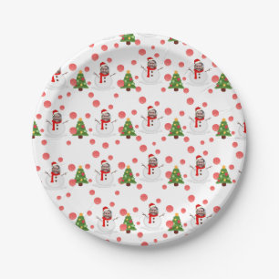 Personalized funny face photo snowman paper plate