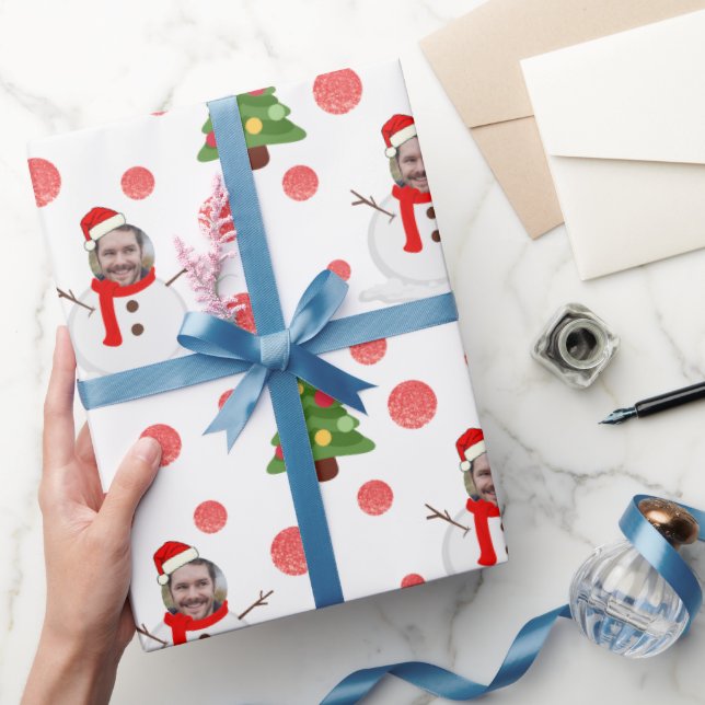 Personalized funny face photo snowman wrapping pap wrapping paper (Gifting)