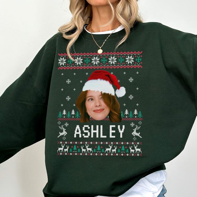 Personalized Funny Face Photo with Santa Hat Ugly Sweatshirt (Creator Uploaded)
