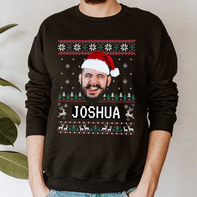 Personalized Funny Face Photo with Santa Hat Ugly Sweatshirt (Creator Uploaded)