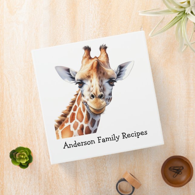 Personalized Funny Giraffe Lover's Family Recipes Binder (In Situ)