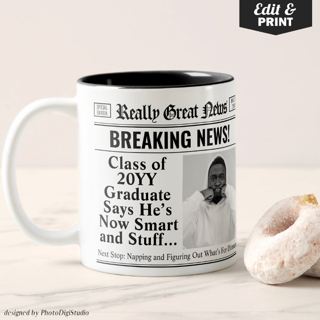 Personalized Funny Graduation Mug Newspaper Mug  (Personalized Funny Graduation Mug Editable Newspaper Mug for Graduate Gift)