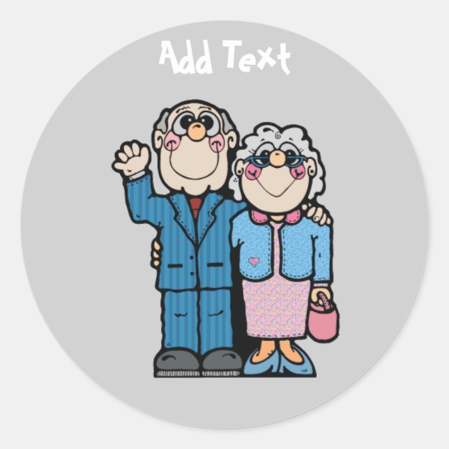 Personalized Funny Grandparent Cartoon Classic Round Sticker (Front)