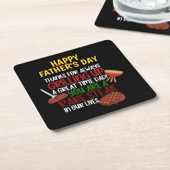 Personalized Funny Grill Chef Daddy Square Paper Coaster (Angled)