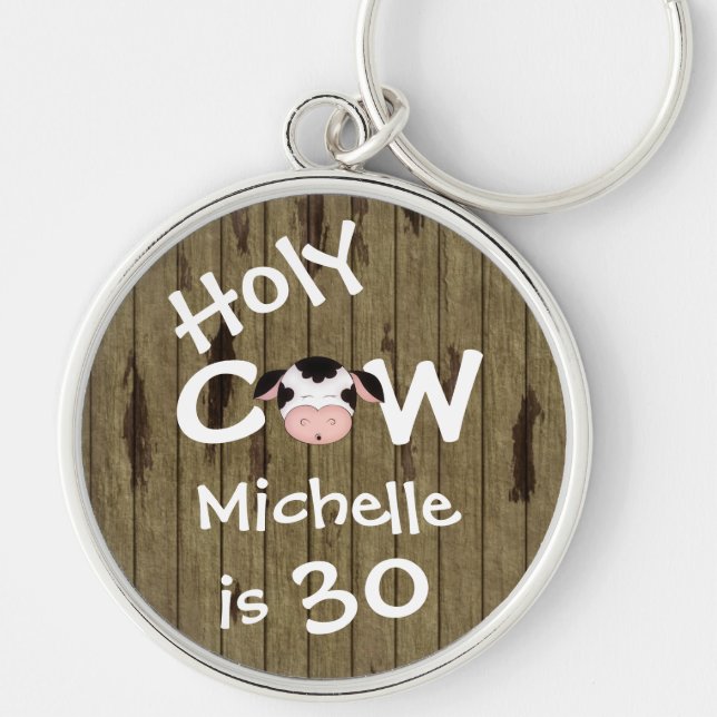 Personalized Funny Holy Cow 30th Birthday Keychain (Front)