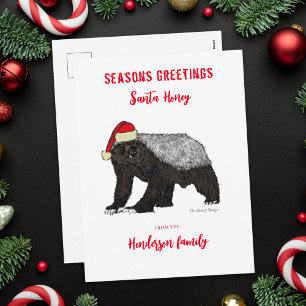 Personalized Funny Honey Badger Santa Holiday Postcard