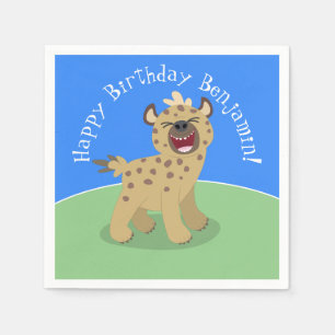 Personalized funny hyena laughing cartoon birthday napkin
